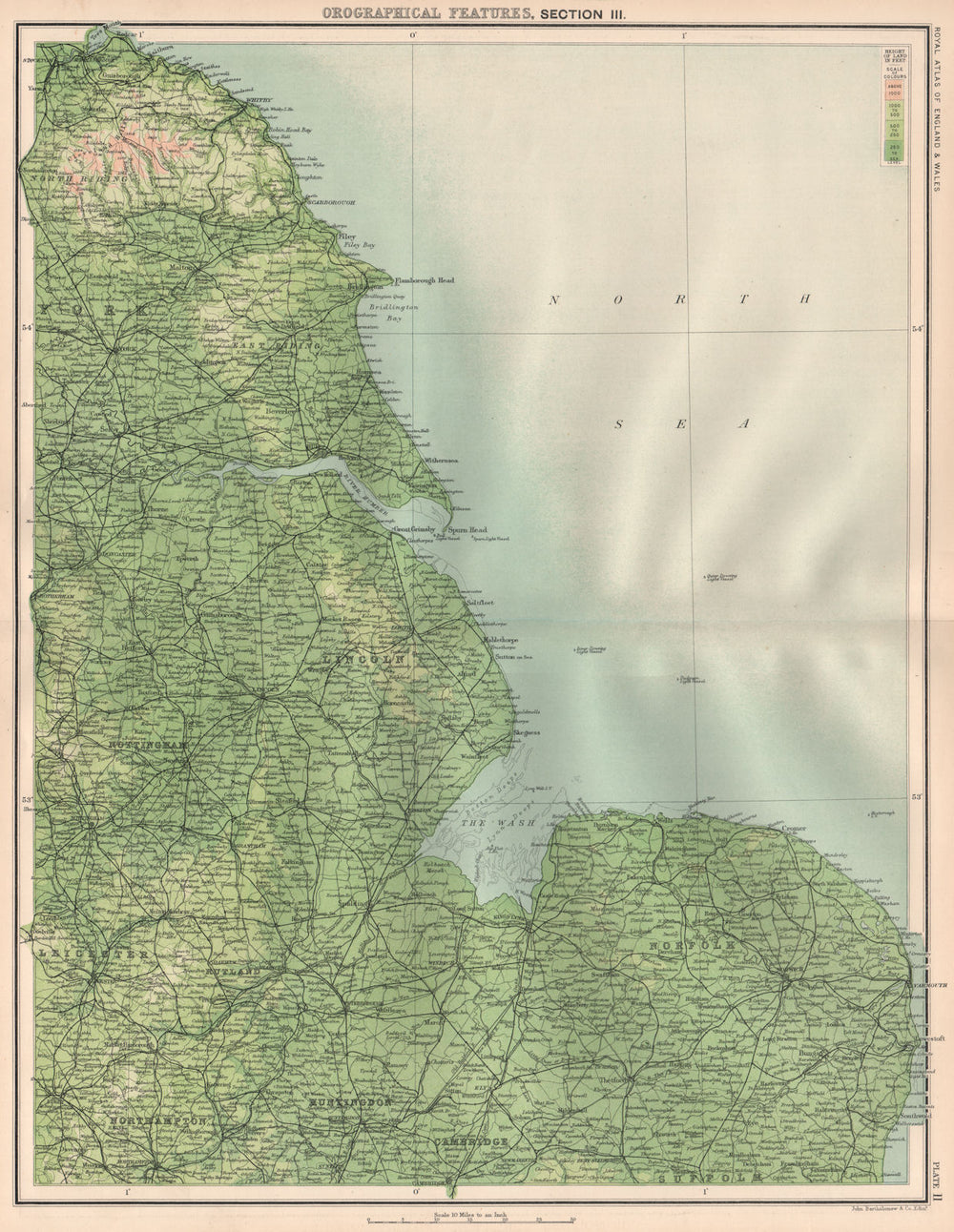 EASTERN ENGLAND. North York Moors. Lincolnshire Wolds. Wash. Humberside 1898 map