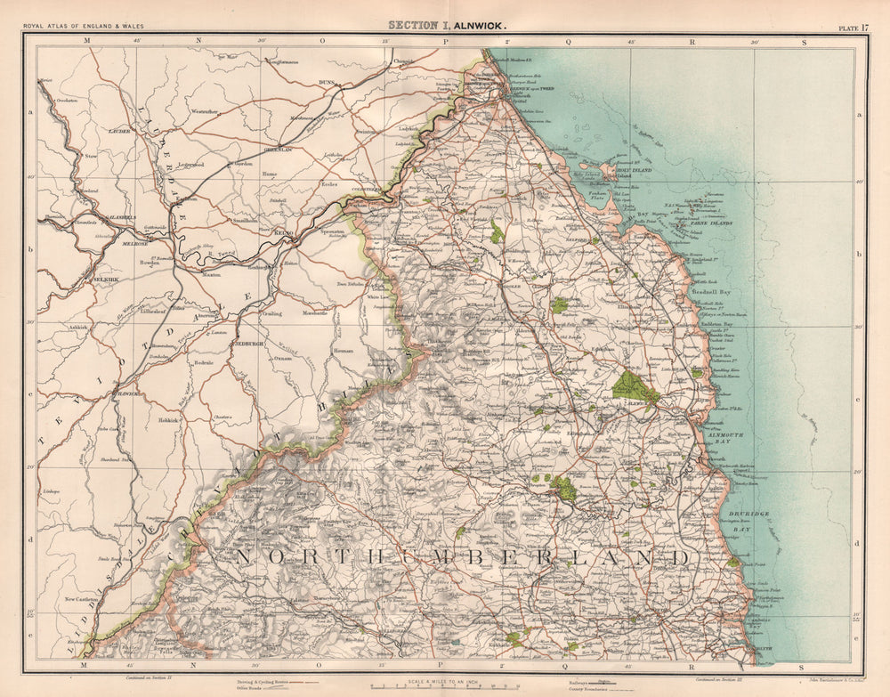 NORTHUMBERLAND. Cheviot Hills. Kielder Forest. Berwick Alnwick Blyth 1898 map
