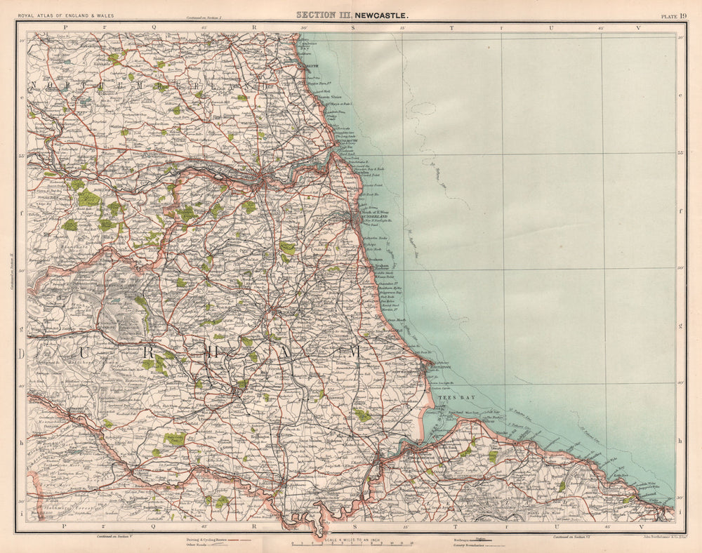 COUNTY DURHAM. Tyneside Teeside North Pennines Newcastle Middlesbrough 1898 map