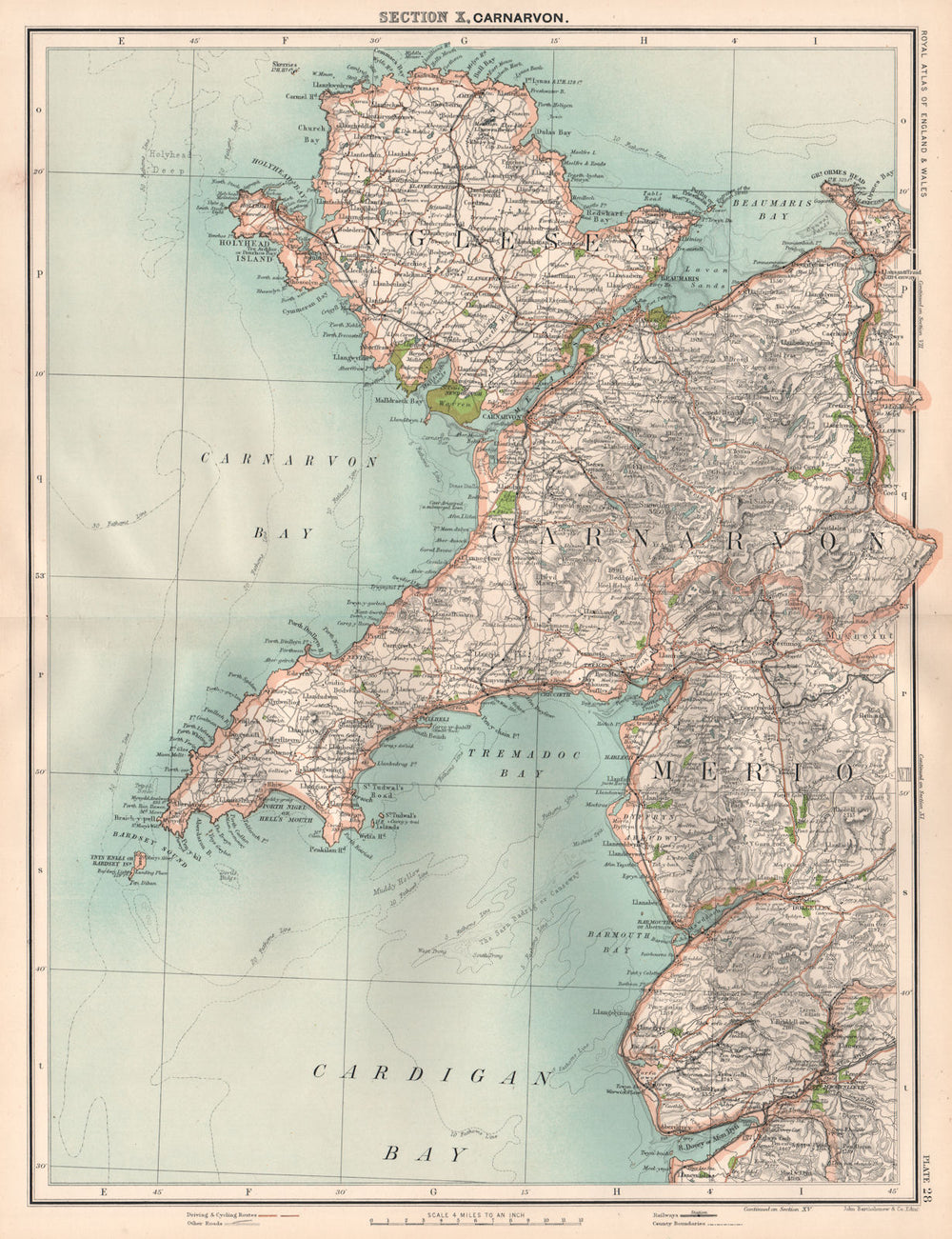 NORTH-WEST WALES. Snowdonia Anglesey Llyn Peninsula Caernarfonshire 1898 map