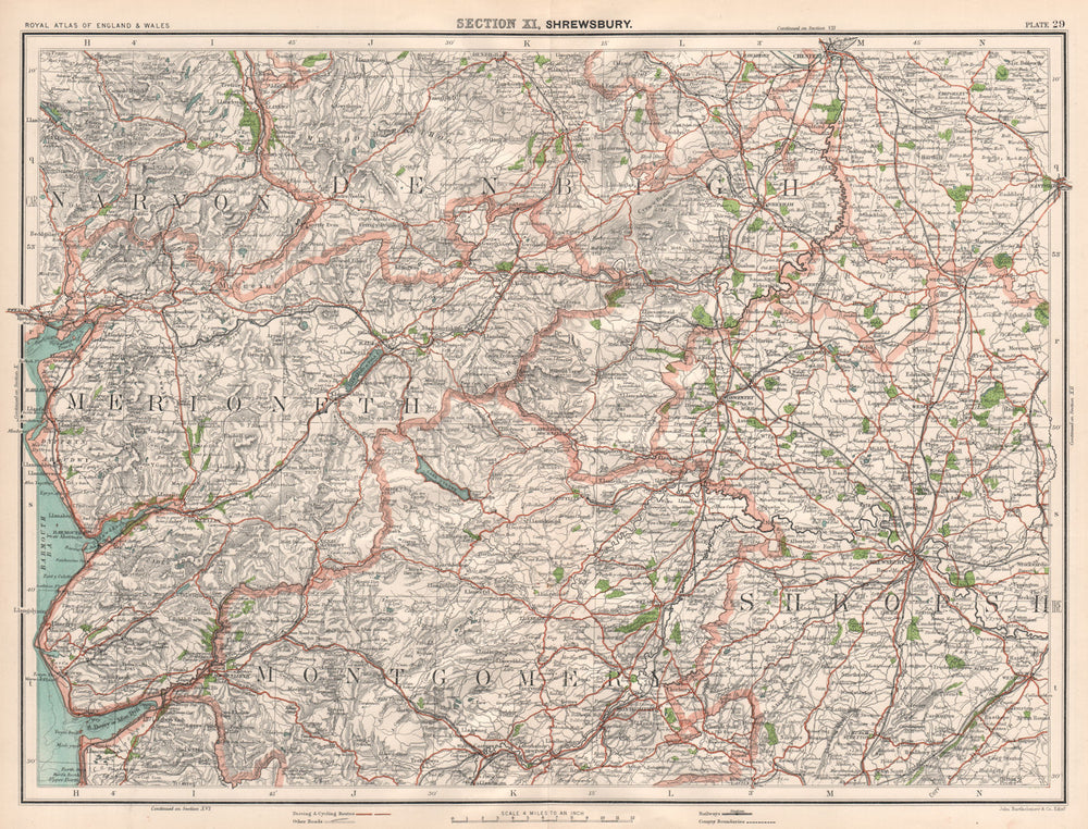 CENTRAL WALES & SHROPSHIRE. Snowdonia south. Shrewsbury Montgomery 1898 map