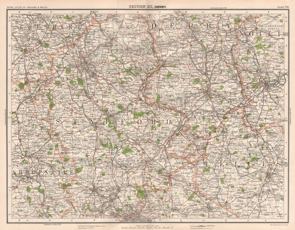 MIDLANDS. Staffordshire Potteries. Birmingham Stoke Derby Leicester 1898 map