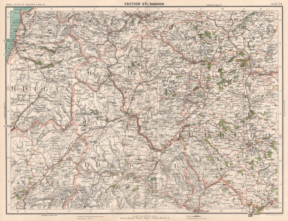 SOUTH CENTRAL WALES. Brecon Beacons Shropshire Hills Plylimon Radnor 1898 map