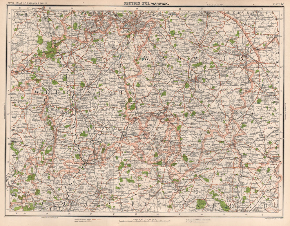 CENTRAL ENGLAND. Cotswolds North. Malvern Hills. Worcester Warwickshire 1898 map