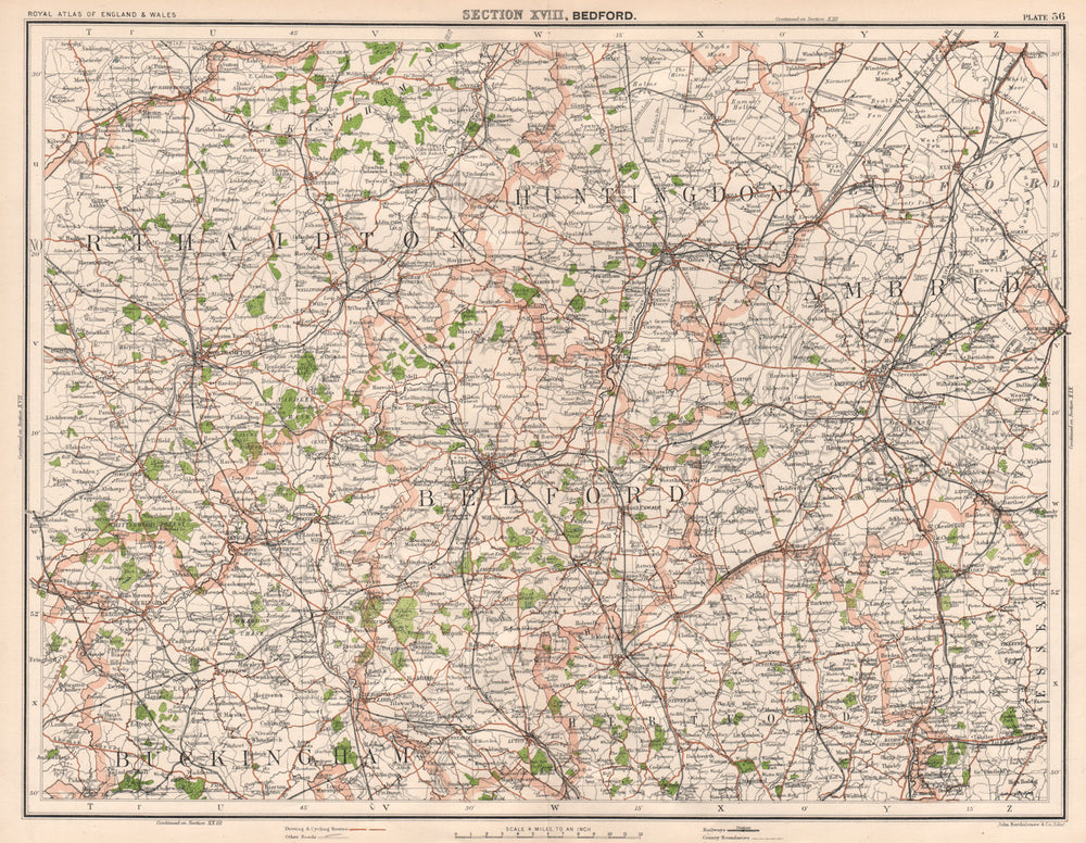 EASTERN ENGLAND. Bedfordshire Huntingdonshire Cambridge Northampton 1898 map