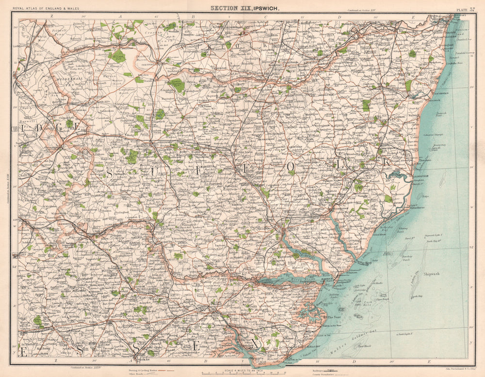 SUFFOLK & NE ESSEX. Haven Ports. Colchester Ipswich Harwich Felixstowe 1898 map
