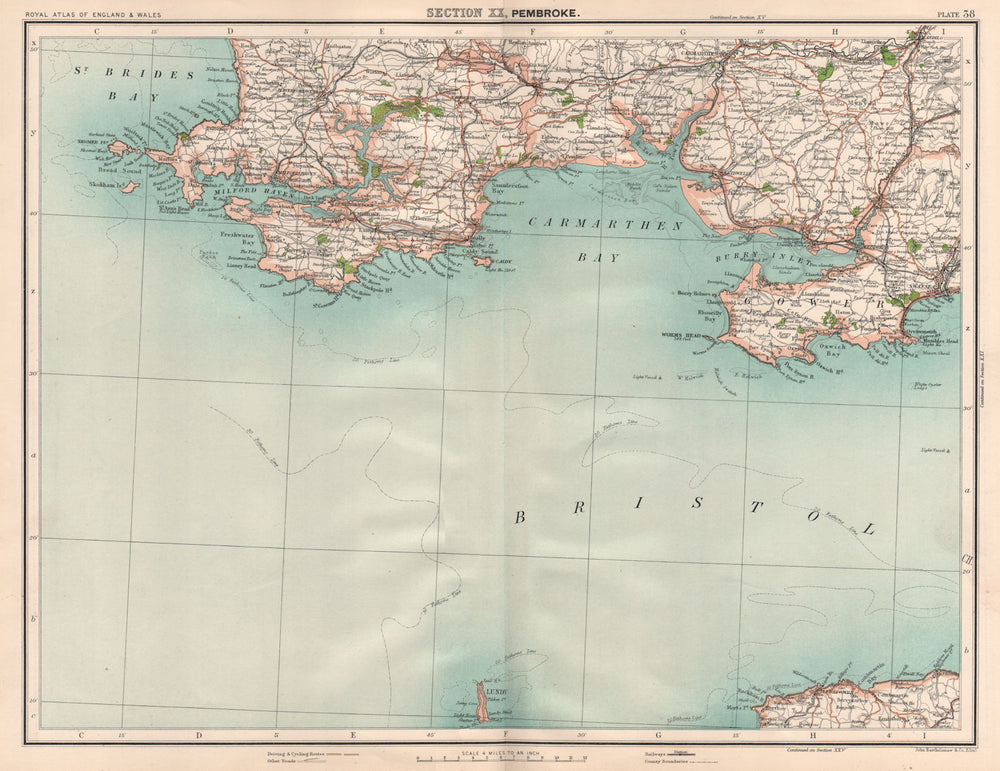 SOUTH WEST WALES. Pembrokeshire Gower Carmarthen Bay Milford Haven 1898 map