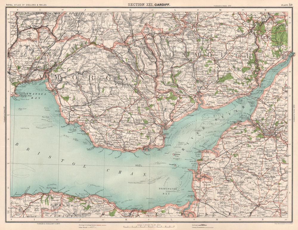 SEVERN ESTUARY / BRISTOL CHANNEL. South Wales valleys. Somerset coast 1898 map