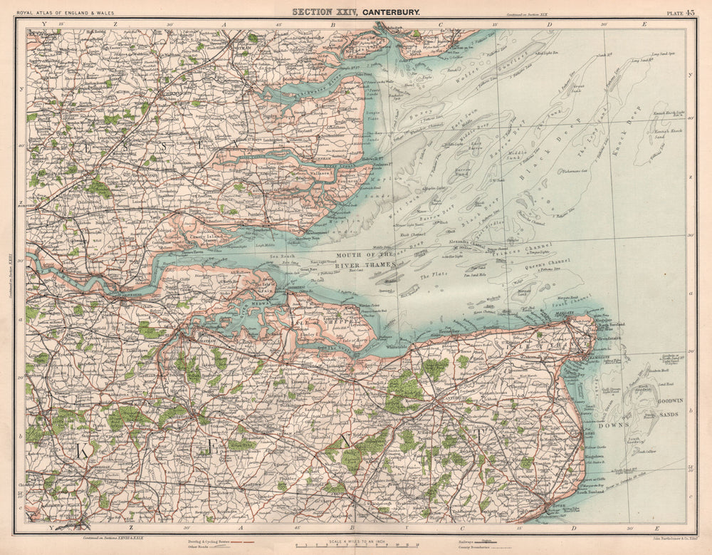 THAMES ESTUARY. Channels sands Medway Kent Essex Thanet Canterbury 1898 map