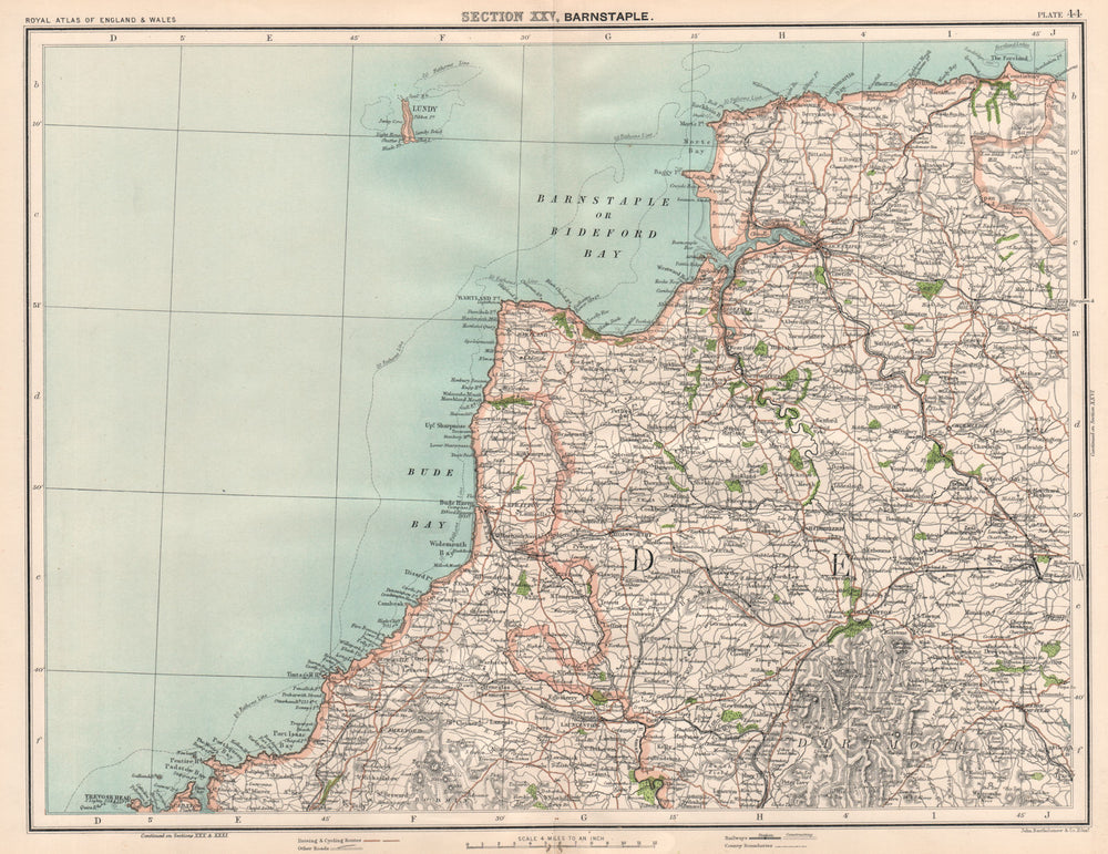 NORTH DEVON & CORNWALL COAST. Barnstaple Bideford Bay Bude Padstow 1898 map