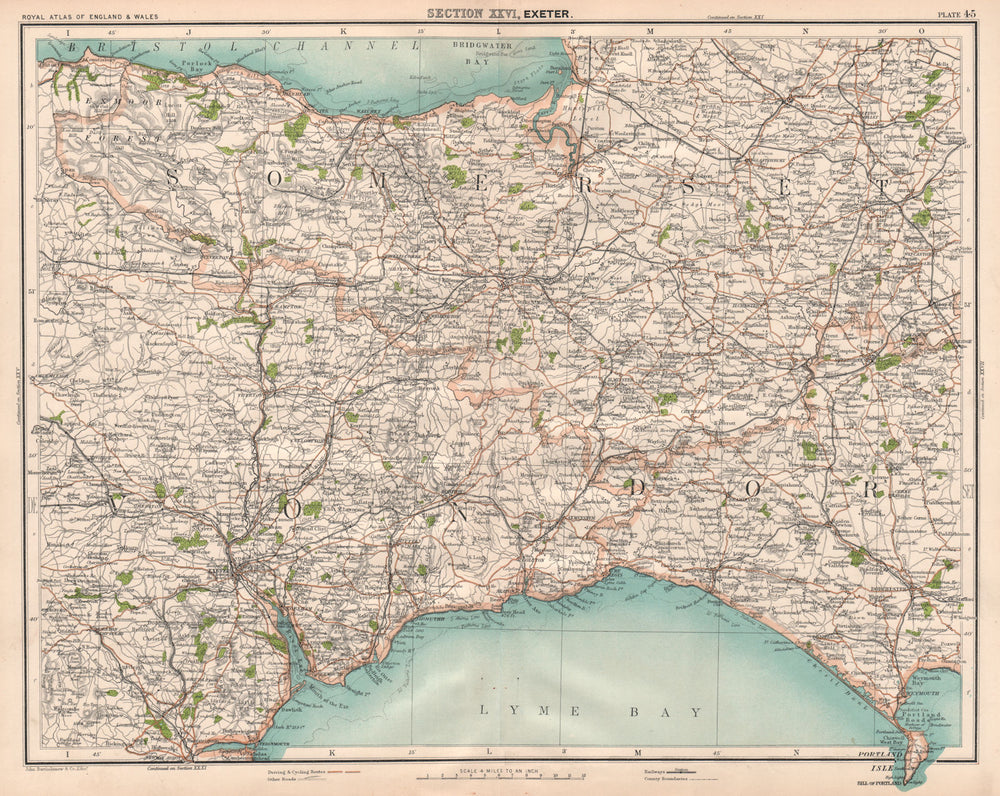 SOMERSET, EAST DEVON & WEST DORSET. Quantock & Blackdown Hills Exmoor 1898 map
