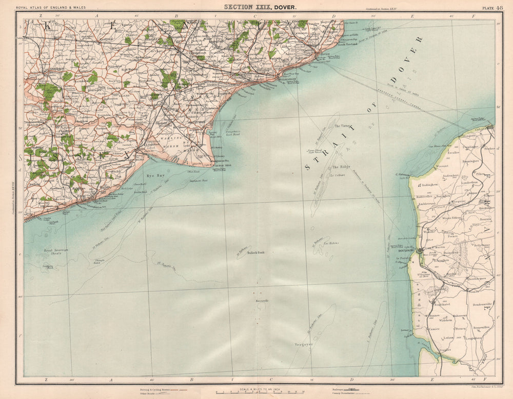 STRAIT OF DOVER Shoals depths Kent/Sussex coast Folkestone Rye Hastings 1898 map