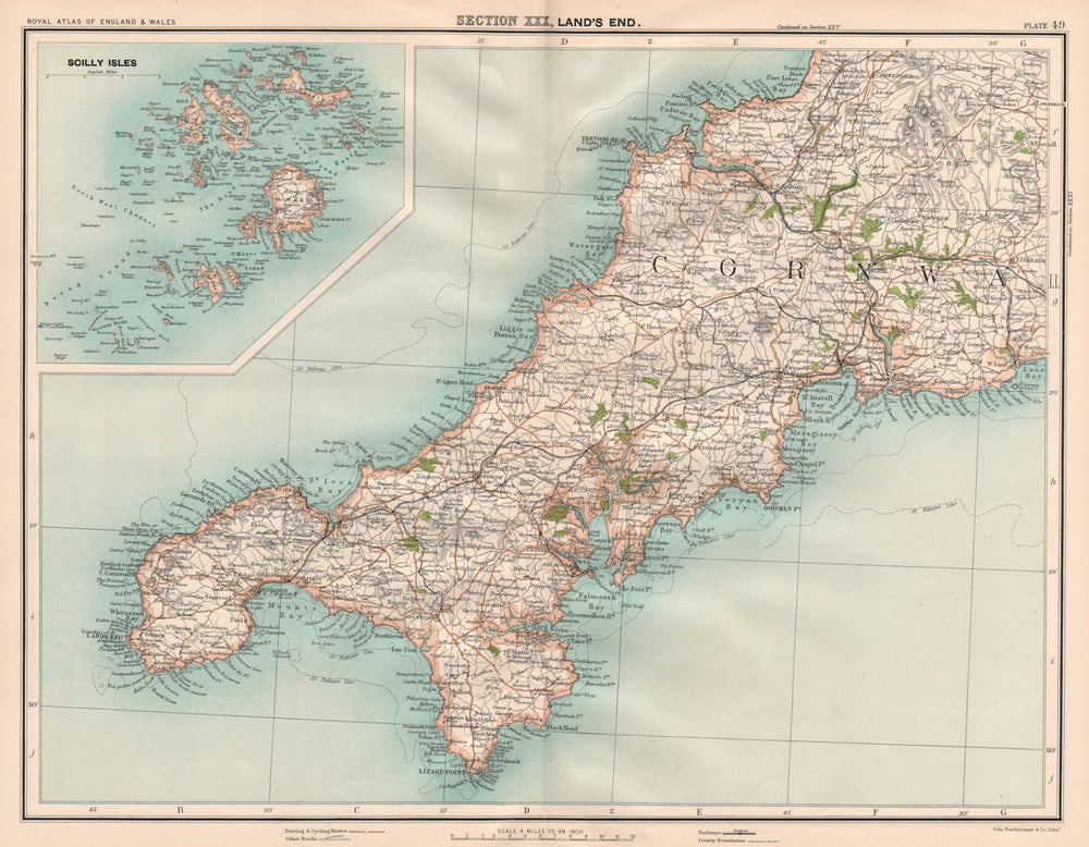 WESTERN CORNWALL. Land's End Scilly Isles Lizard Truro Bodmin Penzance 1898 map
