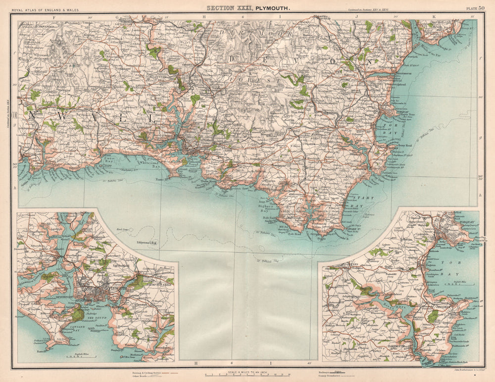 SOUTH HAMS, DEVON Torbay Dartmoor Plymouth Tamar Dartmouth Torquay 1898 map