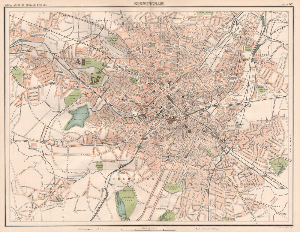BIRMINGHAM antique town city plan. BARTHOLOMEW 1898 old map chart
