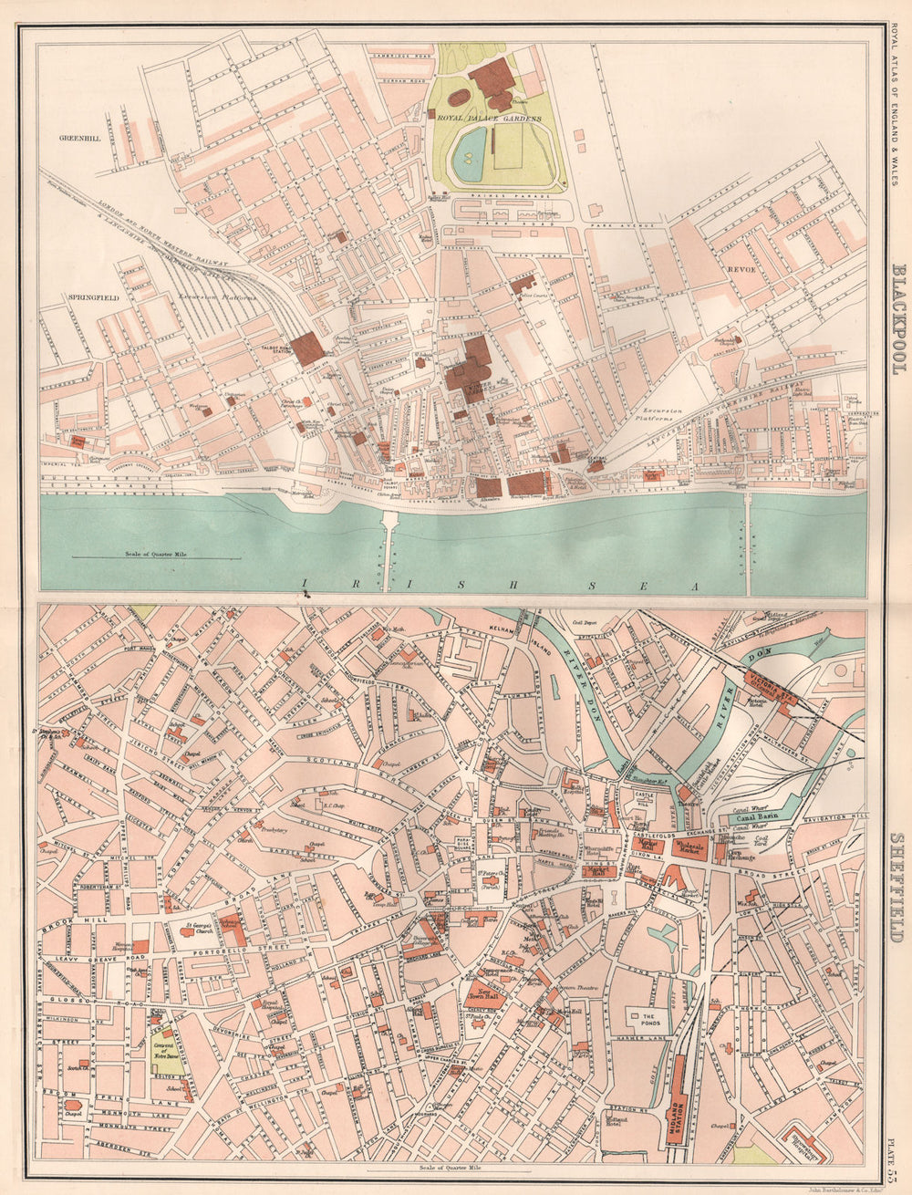 BLACKPOOL & SHEFFIELD antique town city plans. BARTHOLOMEW 1898 old map