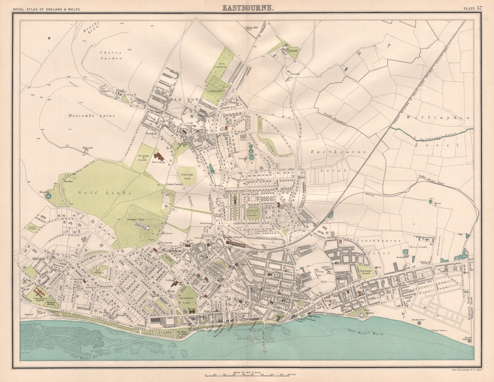 EASTBOURNE antique town city plan. BARTHOLOMEW 1898 old map chart