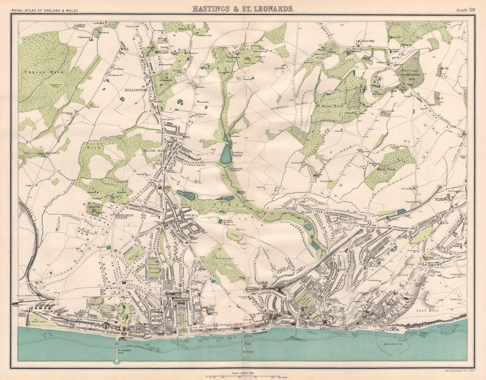 HASTINGS & ST. LEONARDS antique town city plans. BARTHOLOMEW 1898 old map