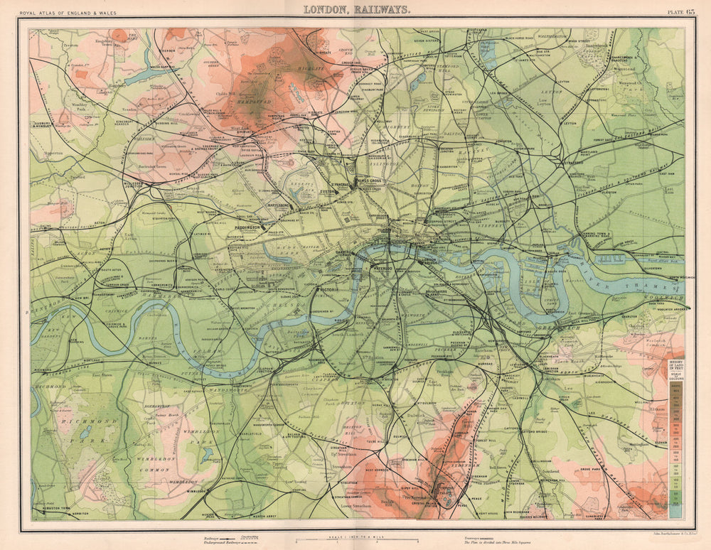 LONDON RAILWAYS antique town city plan. BARTHOLOMEW 1898 old map chart