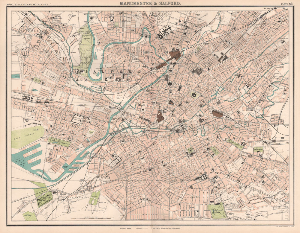 MANCHESTER & SALFORD antique town city plans. BARTHOLOMEW 1898 old map