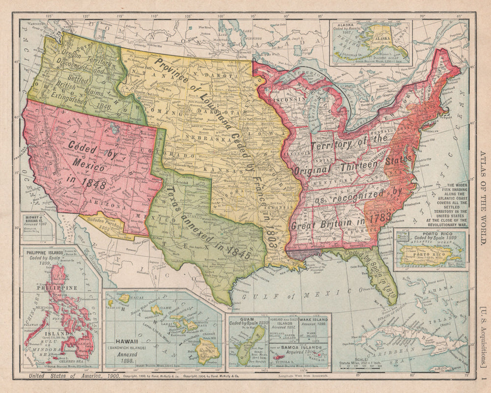 USA territorial development. Gadsden/Louisiana Purchase. RAND MCNALLY 1912 map