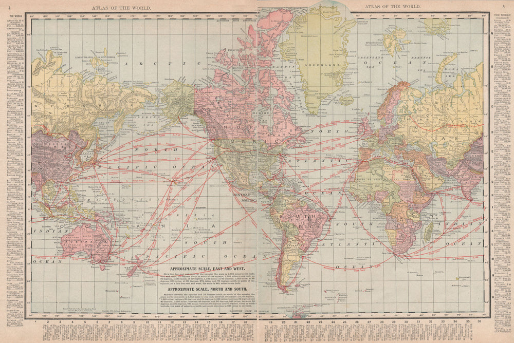 World showing steamship routes & distances. RAND MCNALLY 1912 old antique map