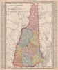 New Hampshire state map showing counties. RAND MCNALLY 1912 old antique