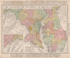 Maryland and Delaware state map showing counties. RAND MCNALLY 1912 old