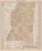 Mississippi state map showing counties. RAND MCNALLY 1912 old antique