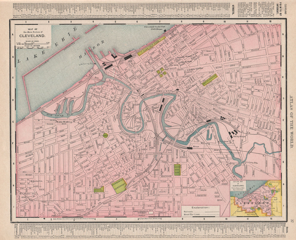 Cleveland town city map plan. Ohio. RAND MCNALLY 1912 old antique chart