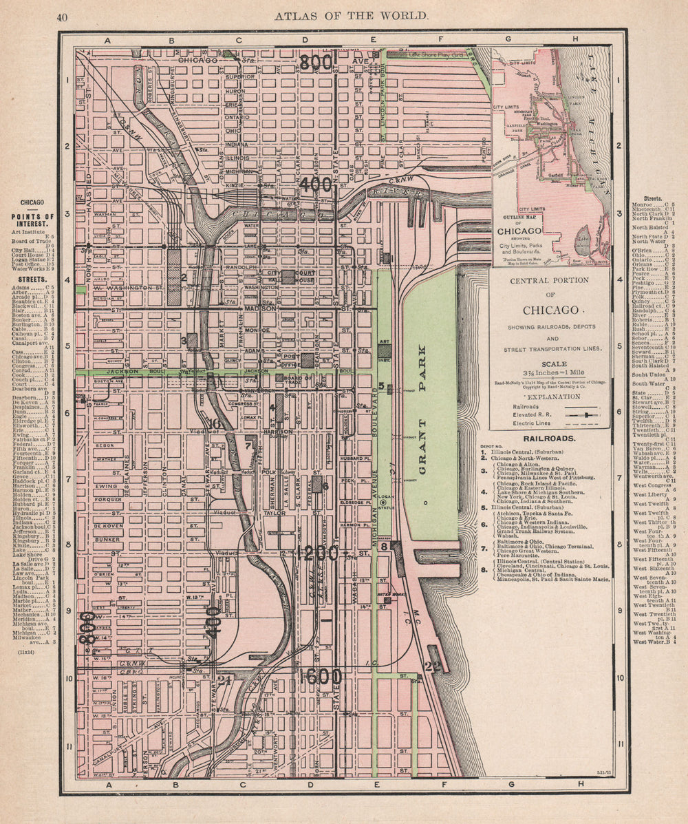 Chicago Loop downtown town city map plan. Illinois. RAND MCNALLY 1912 old