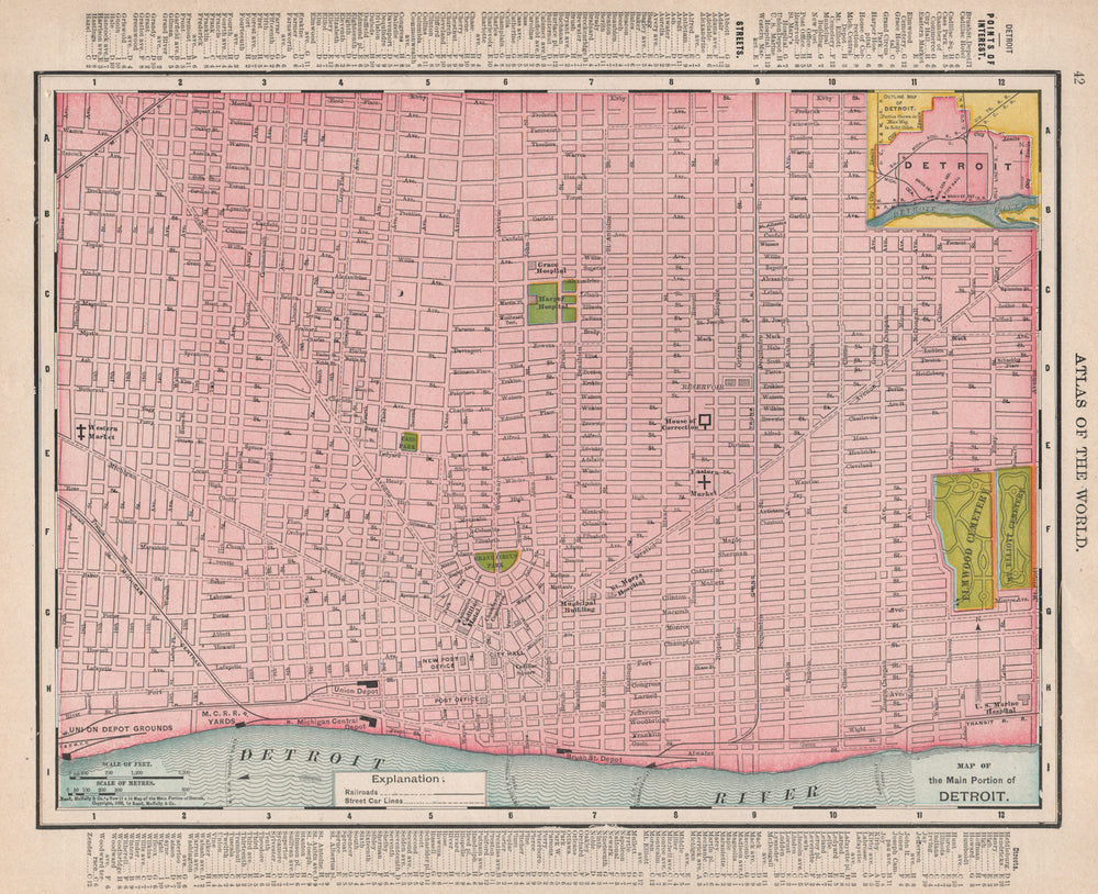Detroit town city map plan. Michigan. RAND MCNALLY 1912 old antique chart