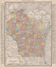 Wisconsin state map showing counties. RAND MCNALLY 1912 old antique chart
