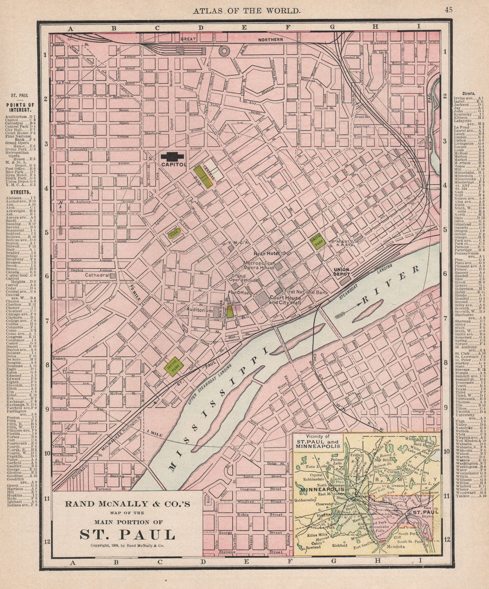 St. Paul town city map plan. Minneapolis. Minnesota. RAND MCNALLY 1912 old