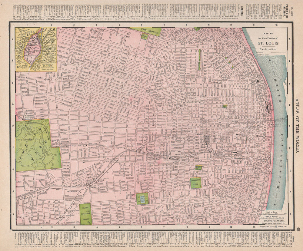 St. Louis town city map plan. Missouri. RAND MCNALLY 1912 old antique