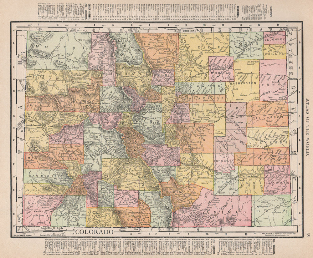 Colorado state map showing counties. RAND MCNALLY 1912 old antique chart