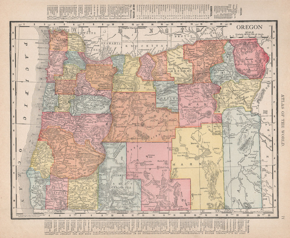 Oregon state map showing counties. RAND MCNALLY 1912 old antique chart
