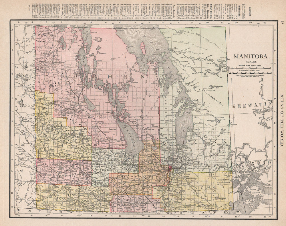 Manitoba. Borders pre 1912 expansion. Canada. RAND MCNALLY 1912 old map