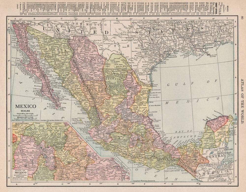 Mexico. Mexico City environs inset. RAND MCNALLY 1912 old antique map chart