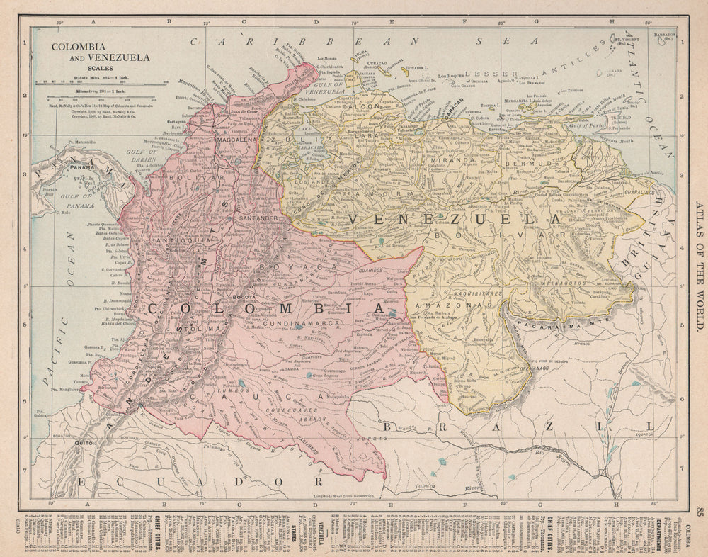 Colombia and Venezuela. Andean States. RAND MCNALLY 1912 old antique map chart