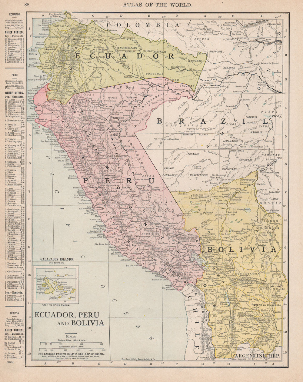 ECUADOR PERU BOLIVIA. Border pre Guerra del 41 war. RAND MCNALLY 1912 old map