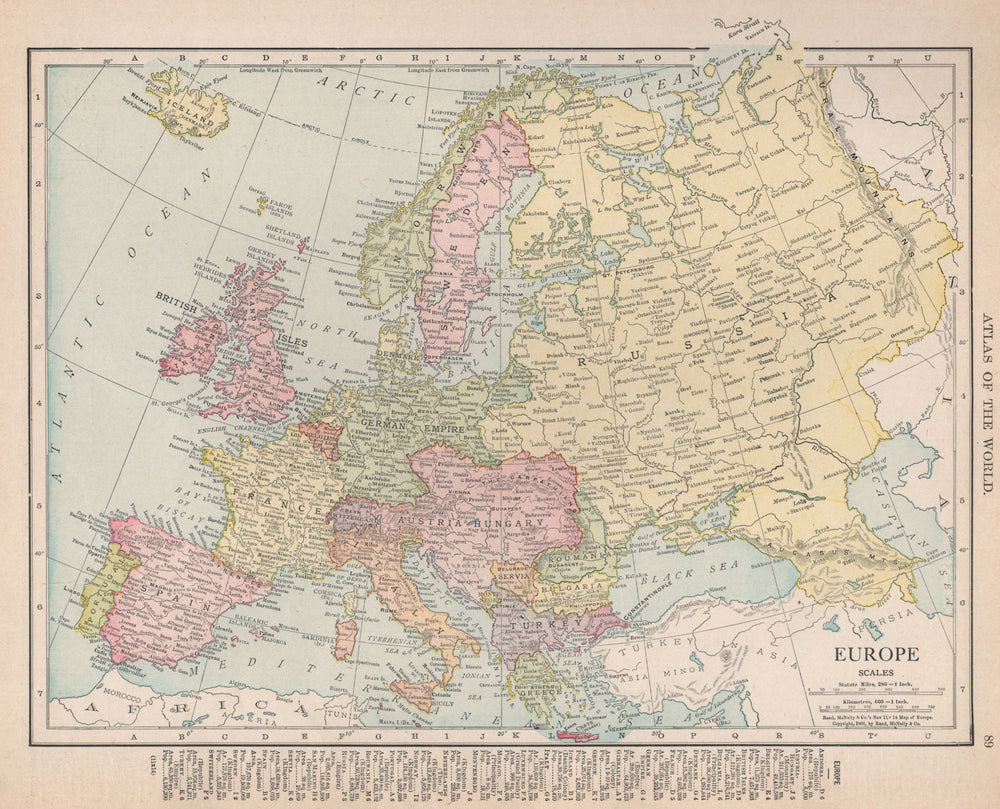 Europe. German Empire. Austria-Hungary. RAND MCNALLY 1912 old antique map