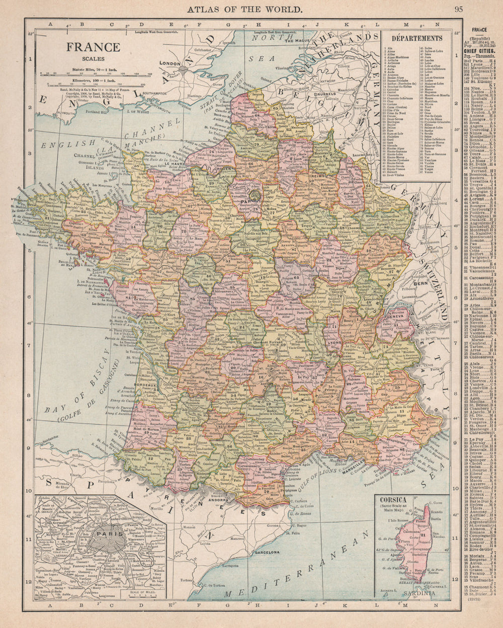 France without Alsace & Lorraine. RAND MCNALLY 1912 old antique map plan chart