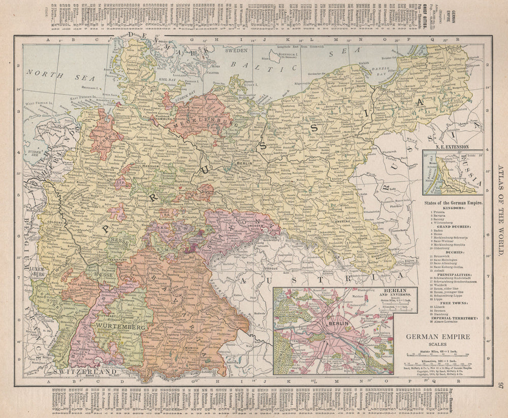 GERMANY EMPIRE. Prussia Poland Alsace Lorraine. Berlin. RAND MCNALLY 1912 map