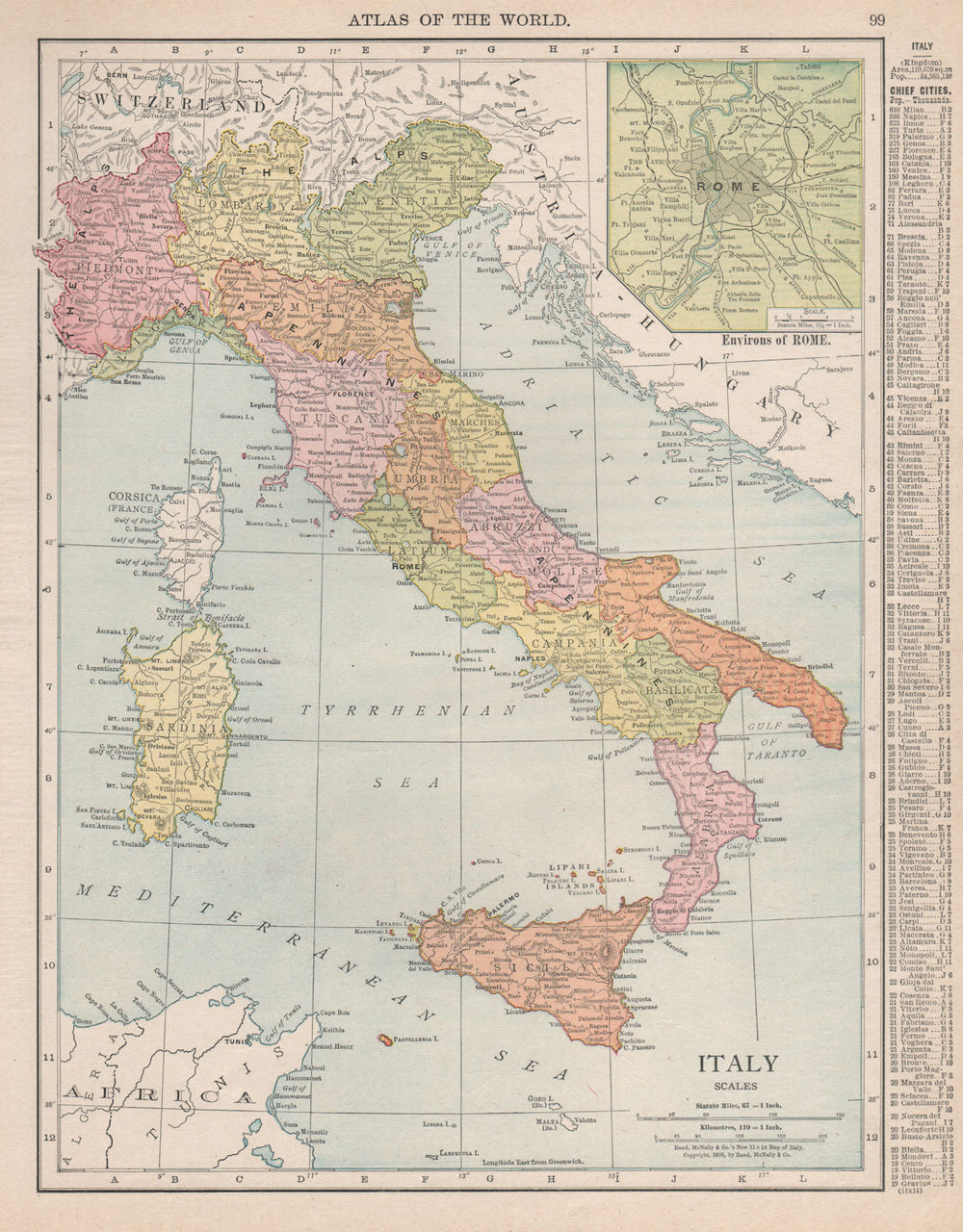 Italy. Inset Rome environs. RAND MCNALLY 1912 old antique map plan chart