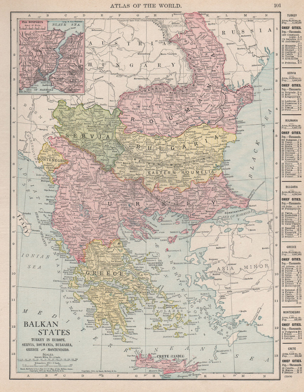 BALKANS Turkey Servia Roumania Bulgaria Greece Montenegro. RAND MCNALLY 1912 map