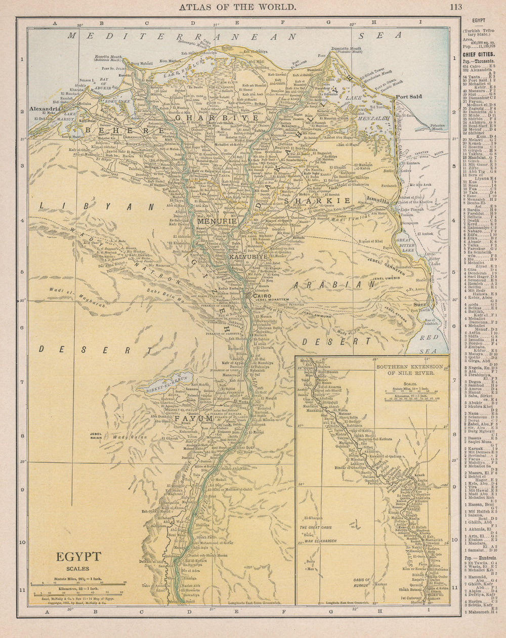 Egypt & Nile River valley. RAND MCNALLY 1912 old antique map plan chart