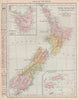 New Zealand, Tasmania and Fiji Islands. RAND MCNALLY 1912 old antique map