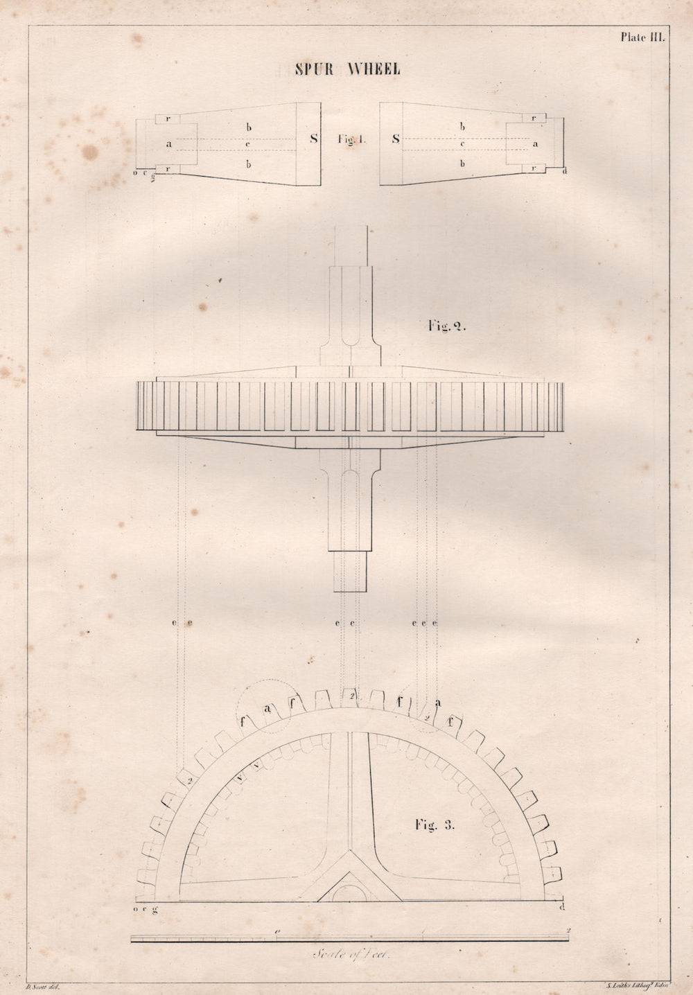 VICTORIAN ENGINEERING DRAWING. Spur wheel 1847 old antique print picture