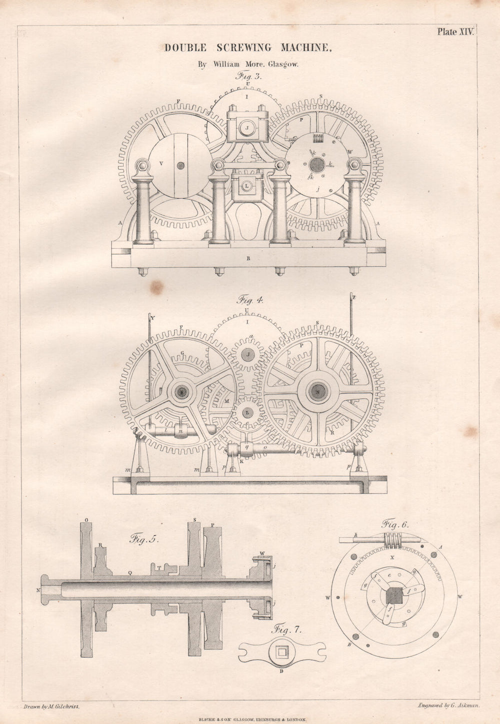 VICTORIAN ENGINEERING DRAWING. Double screwing machine. William More (2) 1847